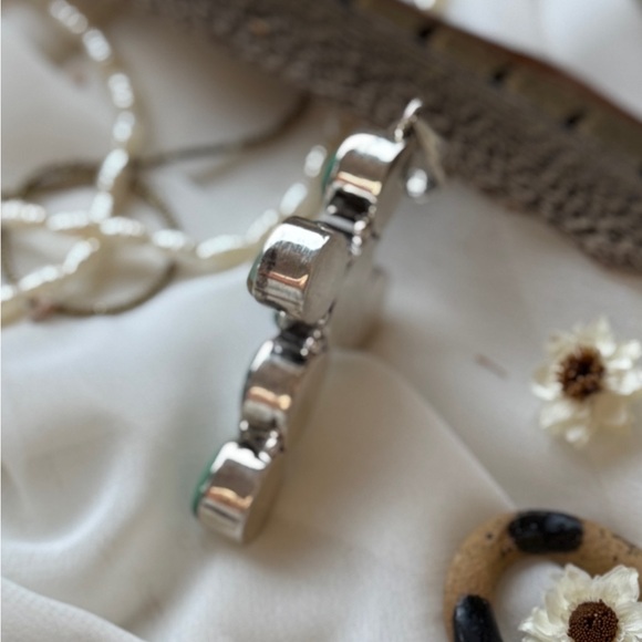 Native American Navajo Turquoise Stone  Sterling Silver Cross Pendant - Picture 8 of 9